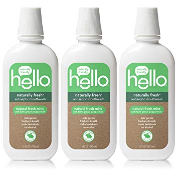 Hello Oral Care Naturally Fresh Antiseptic Fluoride Free Mouthwash, SLS Free Fresh Mint With Farm Grown Peppermint, 3 Count