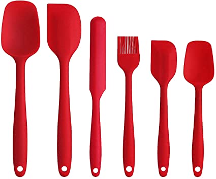 Food Grade Silicone Spatula Set 6 Pieces 446°F Heat Resistant Non-Stick Rubber Spatula with Stainless Steel Core Kitchen Utensils Set for Cooking, Baking and Mixing (Red)