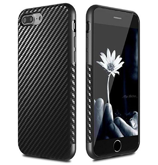 iPhone 5S Case,iPhone SE Case,L-JUWA Luxury Carbon Fiber Line Flexible TPU Silicone Ultra Slim Back Case,Shock Absorbing Bumper Protective Case Cover for Apple iPhone 5s/5/SE (Black)
