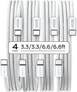 LISEN for iPhone 16 15 USB C to USB C Fast Charging, 60W 4-Pack USB C Cable Type C Fast Charging Charger Cable for iPhone 16 15,Samsung S24 S23 iPad Pro 13 12.9 11 inch, iPad Air 5,White