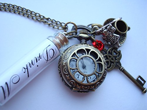 Alice in Wonderland Drink Me Charm Pocket Watch Necklace