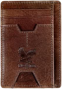 Mens RFID Blocking Leather Slim Card Case Wallet with Easy Access ID windows, Cash & Card Slots, Crafted with Premium Top Grain Leather Ideal for Travel or Everyday Use (Wilderness Eagle Brown)