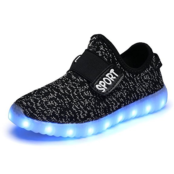 HOFISH Boys Girls Kids Colors Toddler LED Luminous Knit Sneakers USB Charging Light Shoes