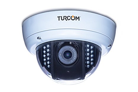Turcom TS-612 Dome Security CCTV Surveillance Camera IR Cut Filter High Definition 1920x1080 Weatherproof, Night Vision, Fully Adjustable, Clear and White