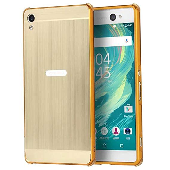 Sony Xperia XA Ultra Case, Ranyi [Brushed Metal Series] Luxury Aluminum Metal Bumper Frame Detachable   Smooth Brushed Hard Back Cover [Slim & Thin] Case for Sony Xperia C6 (gold)