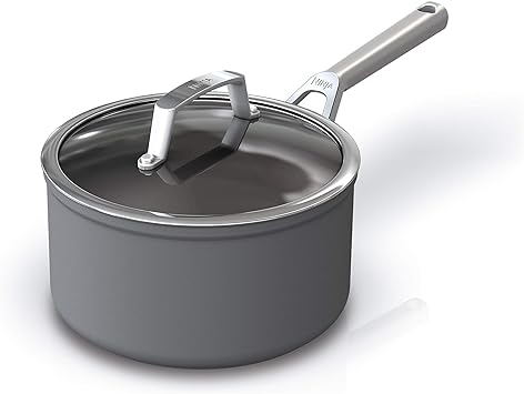 Ninja C30235, Foodi NeverStick Premium Hard-Anodized 3.5-Quart (3.3L) Saucepan with Glass Lid, Slate Grey (Canadian Version)