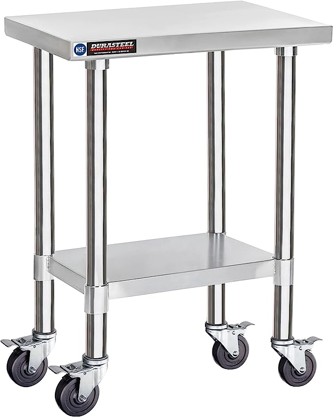 Apex Worktable Stainless Steel Food Prep 24" x 18" x 34" Height with 4 Caster Wheels Work Table- Commercial Grade Work Table - Good for Restaurant, Business, Warehouse, Home, Kitchen, Garage