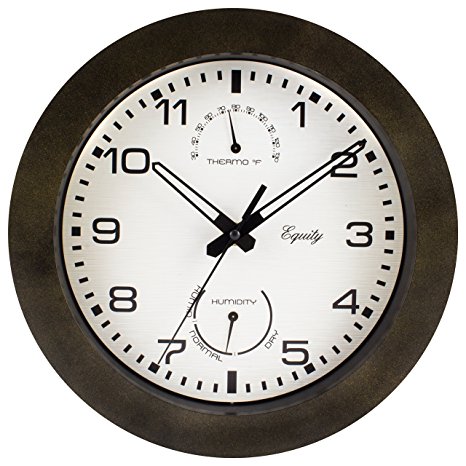 Equity by La Crosse 29005 Outdoor Thermometer and Humidity Wall Clock, 10", Brown