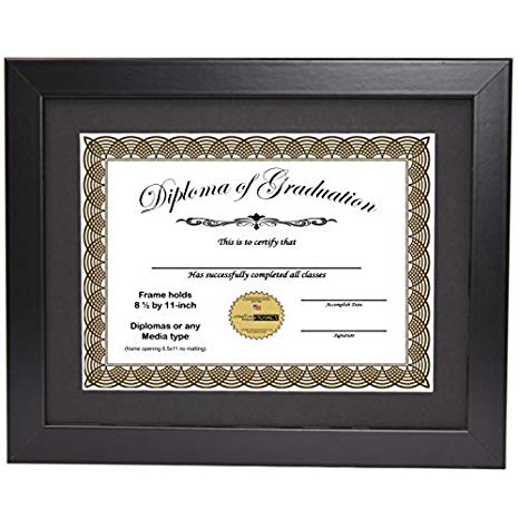 CreativePF [11x14bk] Black Diploma Frame with 11x14-inch White Mat to Hold 8.5 by 11-inch Graduation Documents w/Stand and Wall Hanger (Black Mat-Black Frame, 1)