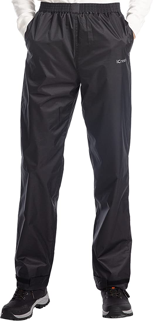 iCreek Men's Rain Pants Waterproof Breathable Windproof Lightweight Over Pants Work Rain Outdoor for Hiking, Golf, Fishing