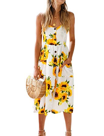 BMJL Women's Dresses V Neck Floral Print Strappy A Line Ladies Sleeveless Cocktail Party Beach Summer Holiday Sun Dress