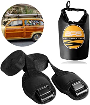 BPS 'No Scratch' Premium Surf or SUP Tie Down Straps for Surfboards, Paddle Boards, Kayaks and Canoes (1 Pair) - Choose Size and Storage (2 Liter Dry Bag or Draw String Carry Bag)