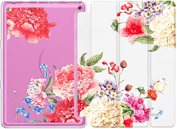 MoKo Case Fit All-New Kindle Fire HD 10 & 10 Plus Tablet (11th Generation, 2021 Release) Case, Soft TPU Translucent Frosted Back Cover Slim Smart Shell, Auto Wake/Sleep, Flowers Blossom