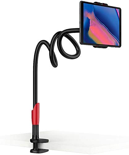 Gooseneck Tablet Holder, EasyAcc Tablet Stand Flexible Long Arm Clip Smartphone Tablet Mount 1M Compatible with iPad Mini Pro Air, iPhone 11 Pro Max, Galaxy Tabs, More 4-10.6" Devices (Black)