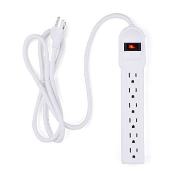 Masione 1.5m Six Outlet Universal Power Socket Surge Protector Strip White US Plug with Lightningproof AC 125V 15A 60Hz