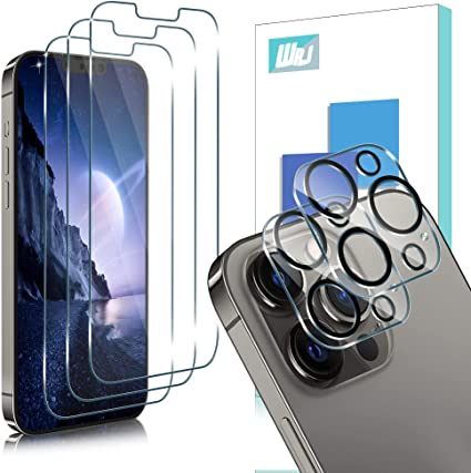 [5 Packs] WRJ 3 Packs Screen Protector with 2 Packs Camera Lens Protector Compatible with iPhone 13 Pro Max,HD Anti-Scratch Anti-Fingerprint No-Bubble 9H Hardness Tempered Glass