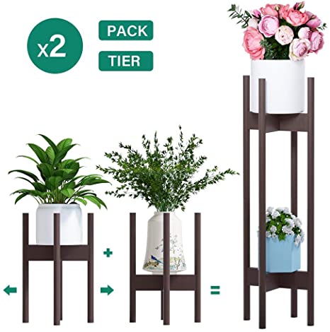 Plant Stand Pack of 2, Stackable&Adjustable Plant Stands Indoor, 2 Tier Indoor Plant Stand Tall 30'', Corner Plant Stand Indoor & Modern Plant Stands Indoor for 8-12'' Pots (Chocolate)