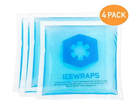 Reusable Hot Cold Packs - Set of 4 Microwaveable Hot Packs or Ice Cold Compress for Pain Relief, Boo Boo Pack, Nursing Pad, or First Aid - Blue 5x5 Gel Packs