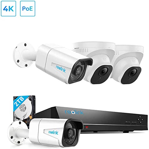 REOLINK 8MP POE Security Camera System, 4pcs 4K Outdoor Security Camera with Audio, 8CH NVR with 2TB HDD for 24x7 Recording, H.265 Wired Camera Kit Night Vision Video Surveillance System RLK8-800B2D2