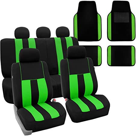 FH Group FB036115   F14407 Striking Striped Seat Covers (Green) Full Set – Universal Fit for Cars Trucks & SUVs