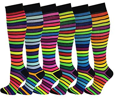 6 Pairs Women's Fancy Design Multi Colorful Patterned Knee High Socks