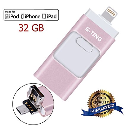 USB Flash Drives for iPhone 32GB Pen-Drive Memory Storage, G-TING Jump Drive Lightning Memory Stick External Storage, Memory Expansion for Apple IOS Android Computers (Rose Gold)