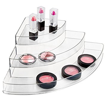 mDesign Corner Cosmetic Organizer for Vanity Cabinet to Hold Makeup, Beauty Products - 3 Tiers, Clear