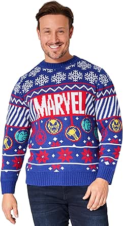 Marvel Mens Knitted Christmas Sweater, Funny Cozy Xmas Sweater - Gifts for Him