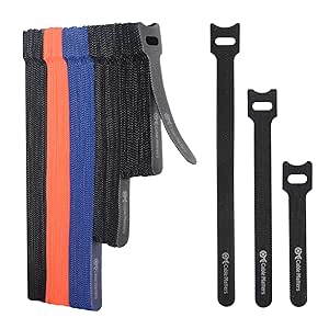 Cable Matters 100-Pack Hook-and-Loop Reusable Cable Ties, Sizes 4", 6", 8" with 42 lbs Tensile Strength - Multi-Color Cable Straps, Cable Organizers, Cable Management Ties