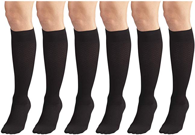 Compression Socks, 15-20 mmHg, Women's Dress Socks, Knee High Over Calf Length Black X-Large (6 Pairs)