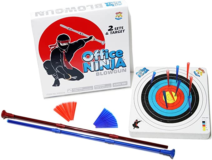 Office Ninja Desk Toy - Indoor Blowgun Kit with Soft Ammo and Target