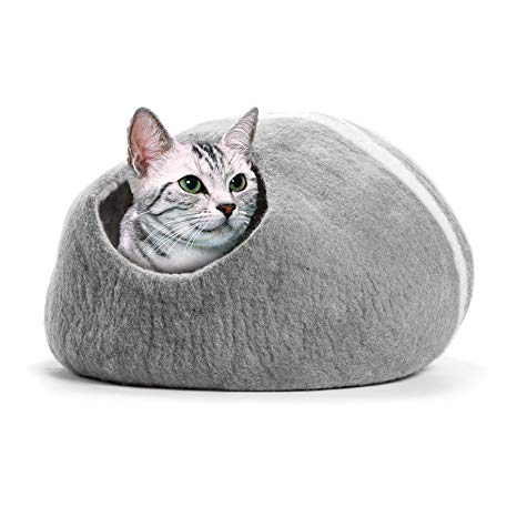 Handcrafted Ecofriendly Cat Cave Bed, Felted From 100% Natural Wool, Handmade Furniture for Cats Kittens & Small Dogs, Warm & Cozy Cat Bed