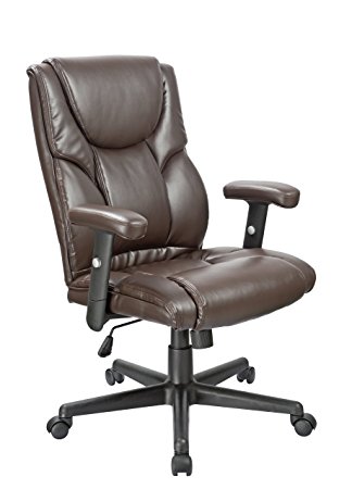 Office Factor Executive Office Chair High Back Lumbar Support Ergonomic Brown Bonded Leather with Adjustable Arms Rest Swivel Better Chairs, Better Work, Five Year Limited Warranty