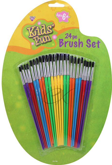 Kids' Fun Brush Set 24 PC Use for All Paints Ages 6 to Adult by Nicole