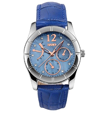 Women's Watch Fashion Quartz Analog Leather Strap Water Resistant Wrist Watches for Lady Girl – Blue