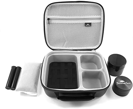 Somerlan Smell Proof Case with Metal 4 Part Herb Grinder - Stash Box Combo Includes Airtight Stash Jar, Pre-roll Tubes and Odor Absorber Bag - Lockable Stash Container for Storing Accessories