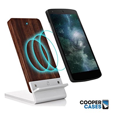 Wood Wireless Charger Stand for Cell Phone, COOPER ECOSTAND Quick Wifi QI Wireless Charging Battery Station Pad PowerMat Stand Plate for 4" - 6" inch Mobile Phones (Rosewood)
