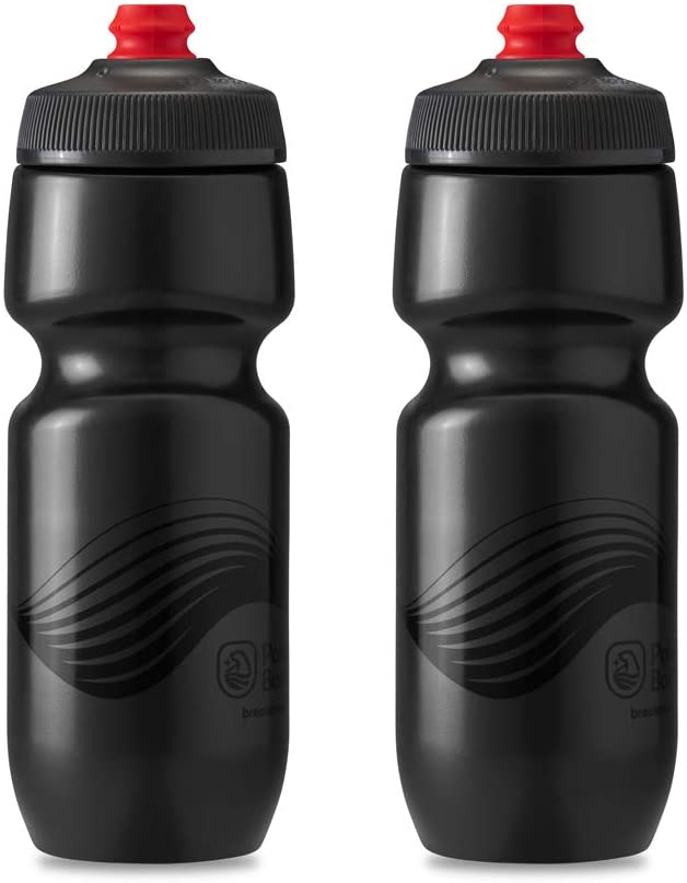 Polar Bottle Breakaway Wave Lightweight Bike Water Bottle 2-Pack - BPA-Free, Cycling & Sports Squeeze Bottle (Charcoal & Black 24 oz)