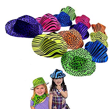 Dazzling Toys Neon Colored Animal Print Gangster Hats 24 Pack