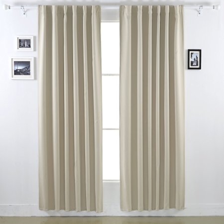 Deconovo Back Tab Thermal Insulated Window Blackout Curtains for Living Room 52W x 95L Inch One Pair Beige