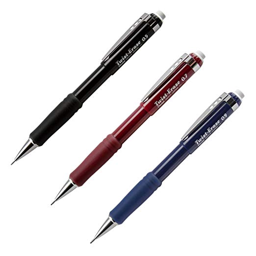 Pentel Twist-Erase Automatic Mechanical Pencils - Assorted Sizes and Barrels: QE515A, QE517B, QE519C, 1 for each