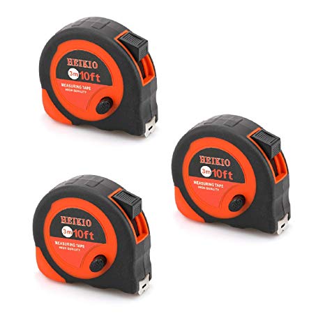 3 Pack Tape Measure 10FT/3M By HEIKIO, Metric and Inch Scale, Sturdy Mark for Easily Reading- Portable Measuring Tape H17005