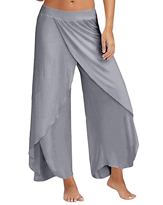 ZANZEA Womens Pants Cropped Palazzo Wide Leg High Split Layered Solid Flowy Casual Trousers