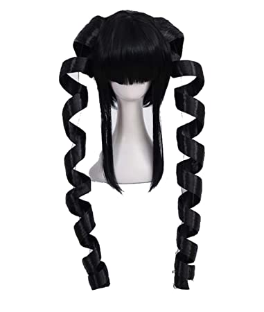 Xingwang Queen Anime Cosplay Wig Short Black Wig Clip on Double Long Spiral Roll Ponytails Women Girls' Party Wigs
