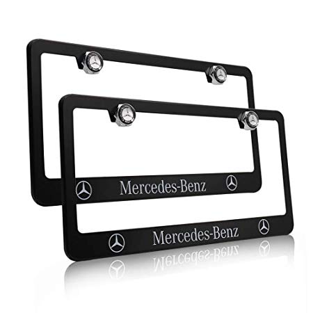 Fast & Furious 2PCS Car License Plate Frames for Mercedes Benz, Luxury Matte Black Aluminum Alloy License Plate Frame Covers with Logo Screws Caps Set for Mercedes Vehicles
