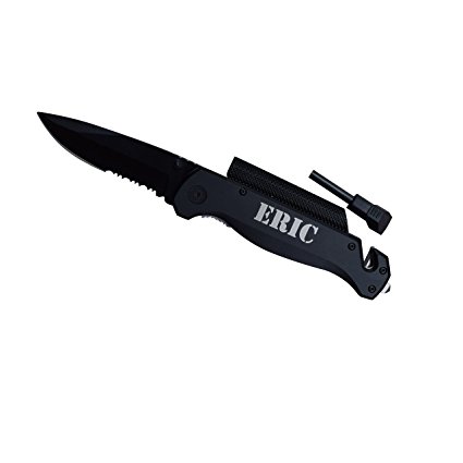 Engraved Personalized Christmas, Valentines, Fathers Day Gifts for Him - Husband Boyfriend Gifts for Men - Black Survival Knife