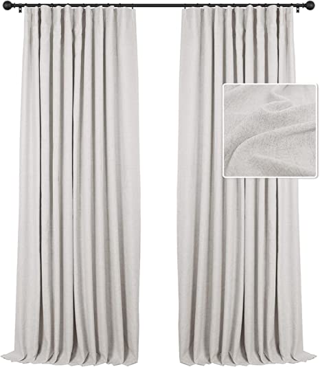 INOVADAY 100% Blackout Curtains 84 Inches Long for Bedroom Living Room, 50 Inch Wide Linen Blackout Curtains with Ring Clips, Thermal Insulated Curtain Drapes, Beige, W50 x L84, 1 Panel