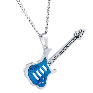 Jstyle Jewelry Blue Music Guitar Pendant Necklace for Men,Stainless Steel