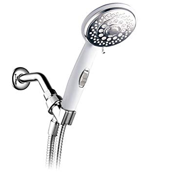 HotelSpa Designer White/Chrome-Face Spiral Handheld w/Patented ON/OFF Pause Switch