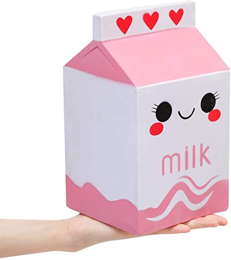 Anboor 8.9 Inches Milk Box Squishies Jumbo Soft Slow Rising Scented Kawaii Food Squishies Charms Stress Relief Kids Toys Decorative Props, Pink